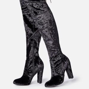 Knee High Crushed Velvet Heeled Boots
